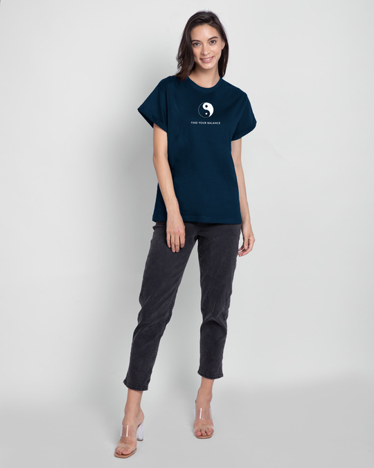 Shop Find Your Balance  Boyfriend T-Shirts Navy Blue-Full