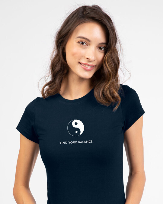 Shop Find Your Balance Half Sleeve Printed T-Shirts Navy Blue-Front
