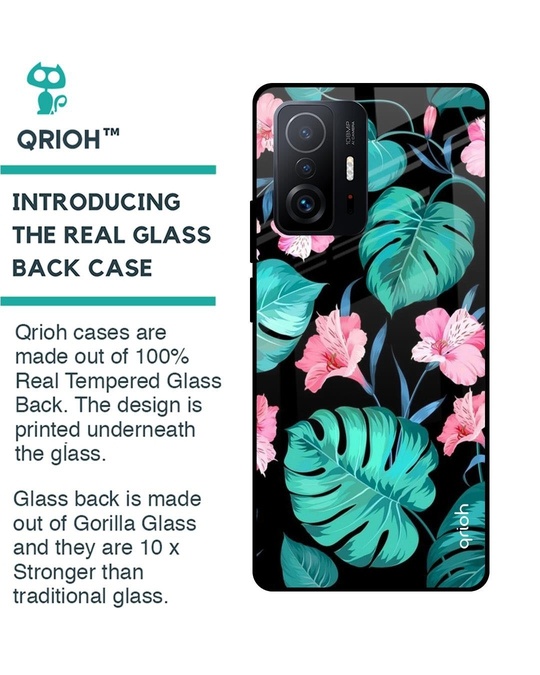 Shop Floral Printed Premium Glass Cover for Mi 11T Pro 5G (Shock Proof, Lightweight)-Back
