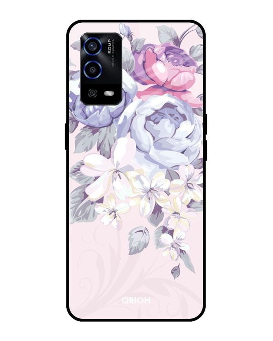Shop Floral Printed Premium Glass Cover for Oppo A55 (Shock Proof, Lightweight)-Front