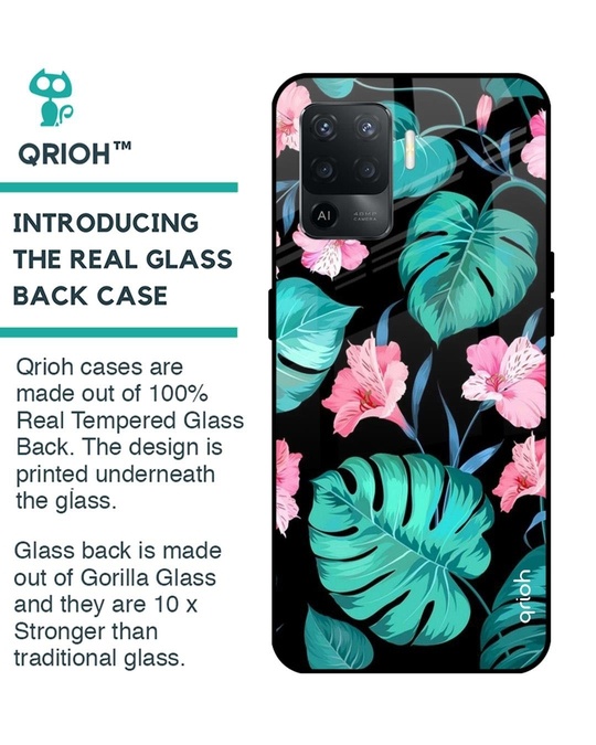 Shop Floral Printed Premium Glass Cover for Oppo F19 Pro (Shock Proof, Lightweight)-Back