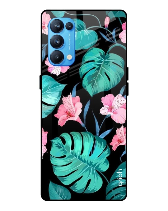 Shop Floral Printed Premium Glass Cover for Oppo Reno 5 Pro (Shock Proof, Lightweight)-Front