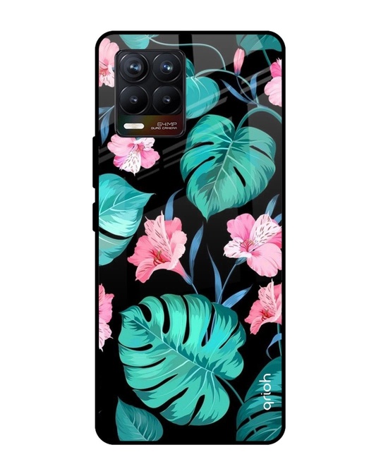 Shop Floral Printed Premium Glass Cover for Realme 8 (Shock Proof, Lightweight)-Front