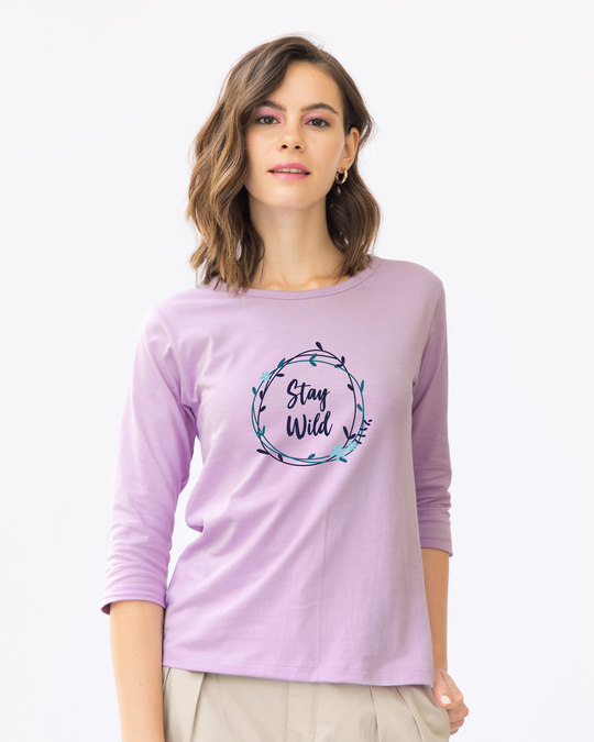 Shop Floral Stay Wild Round Neck 3/4th Sleeve T-Shirt-Front