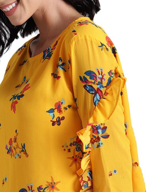 Shop Women's Yellow Floral Print Full Sleeve Top-Full