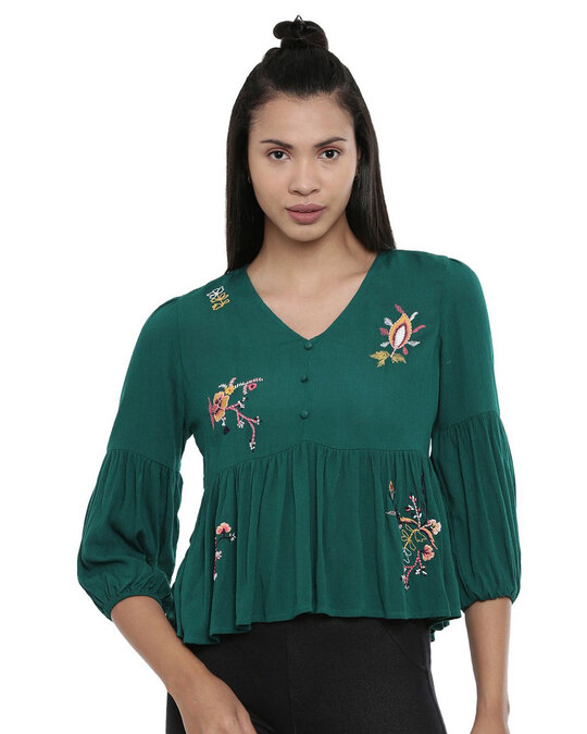 Shop Flowery Mood TealTop For Women's-Front