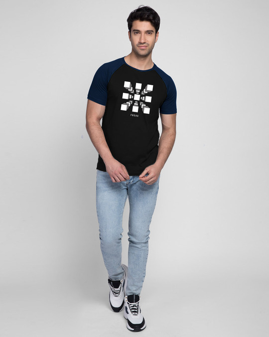 Shop Focus Blocks Half Sleeve Raglan T-Shirt Navy Blue-Black-Design