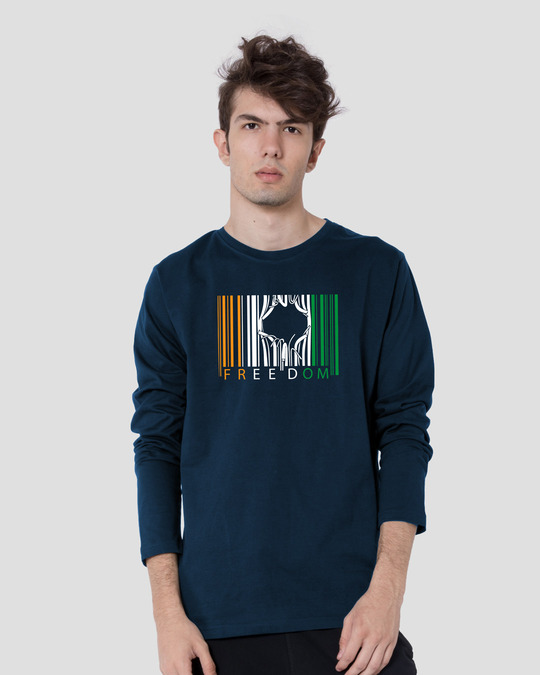 Shop Freedom Barcode Full Sleeve T-Shirt - Navy Blue-Front