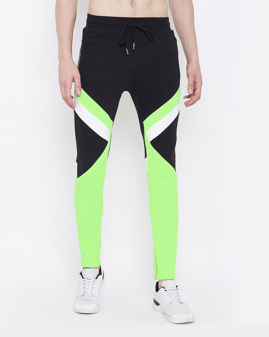 Shop Black & Neon Cut & Sew Sweatpants-Front