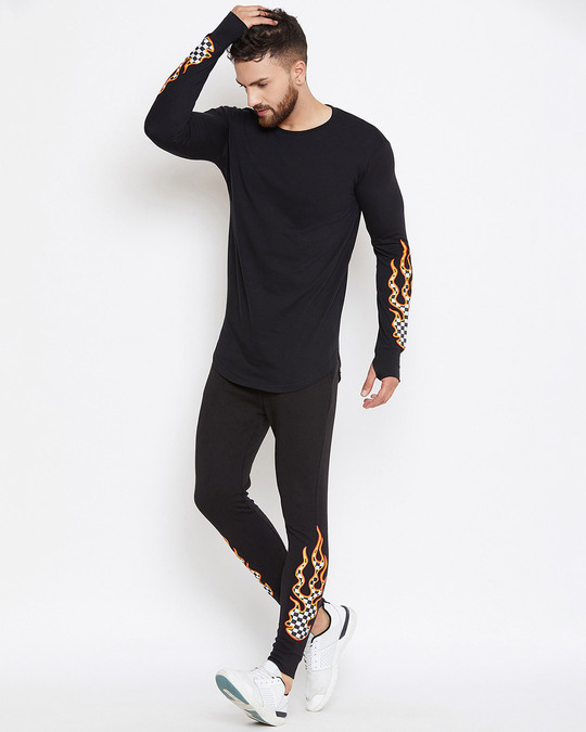 Buy Fugazee Black Checkered Flames Patch Jogger for Men Online at Bewakoof