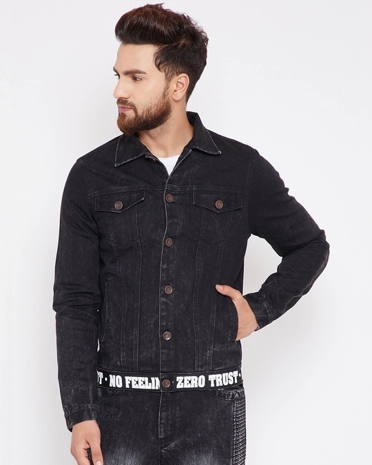 Shop Black Denim Taped Jacket-Front