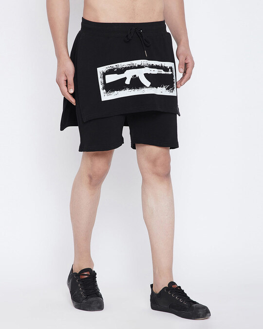 Shop Black Layered Shorts-Back