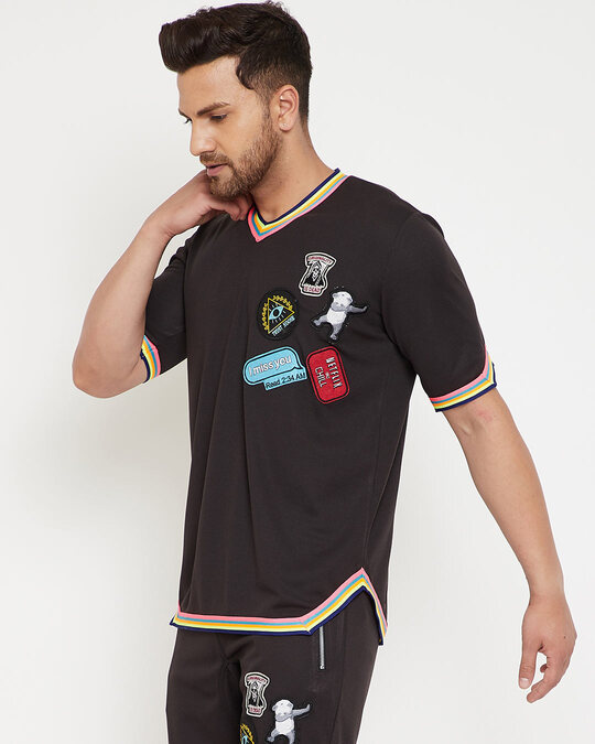 Shop Black Mesh Tattooed Rainbow Taped T-Shirt-Back