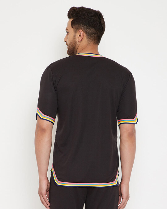 Shop Black Mesh Tattooed Rainbow Taped T-Shirt-Design