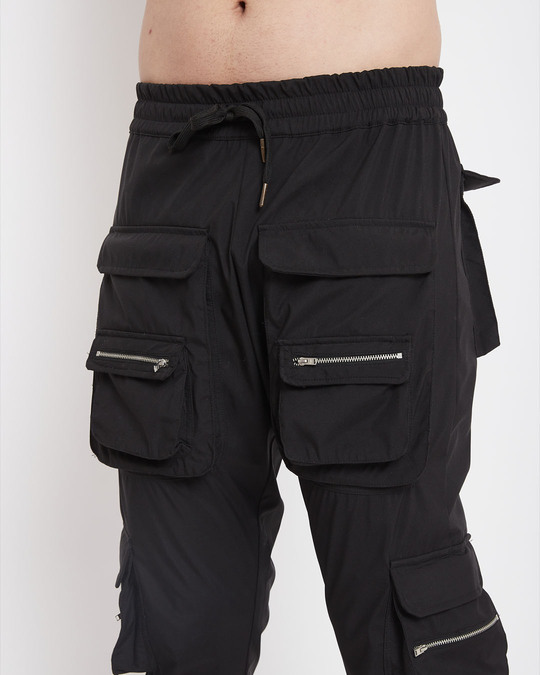 Buy Fugazee Black Nylon Zipped Cargo Pocket Trackpant for Men black ...