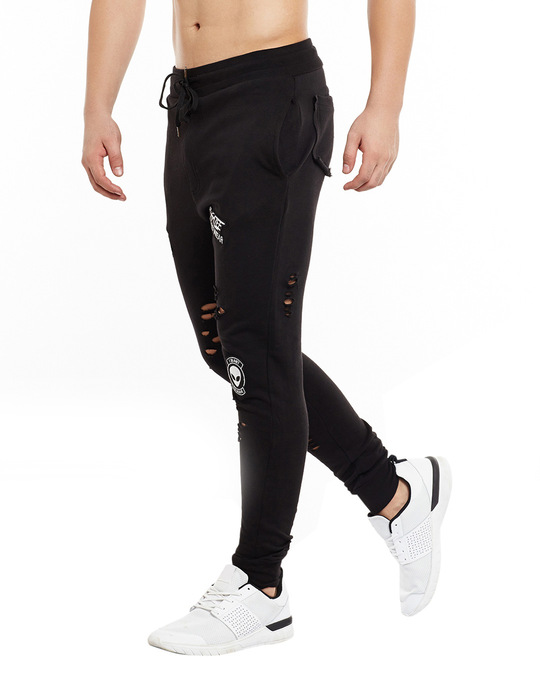 Buy Fugazee Black Patched Distressed Joggers Online at Bewakoof