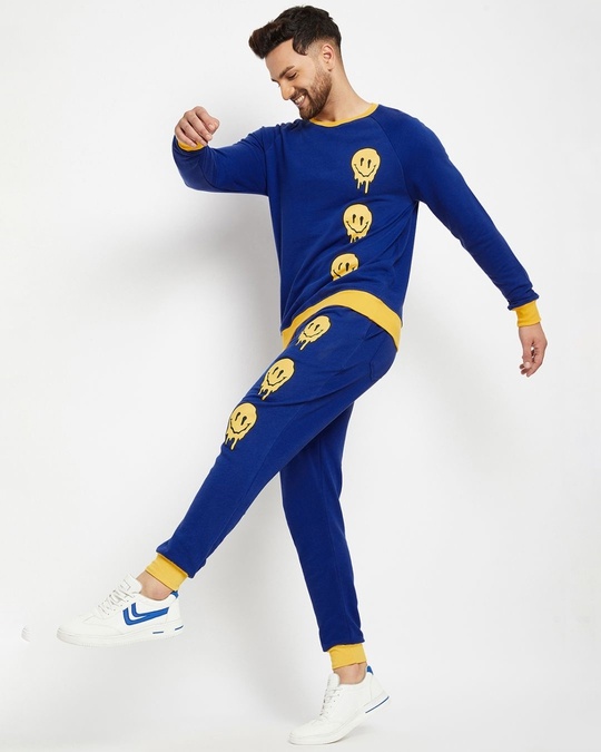 Shop Blue Oversized Melted Smiley Print Combo Tracksuit