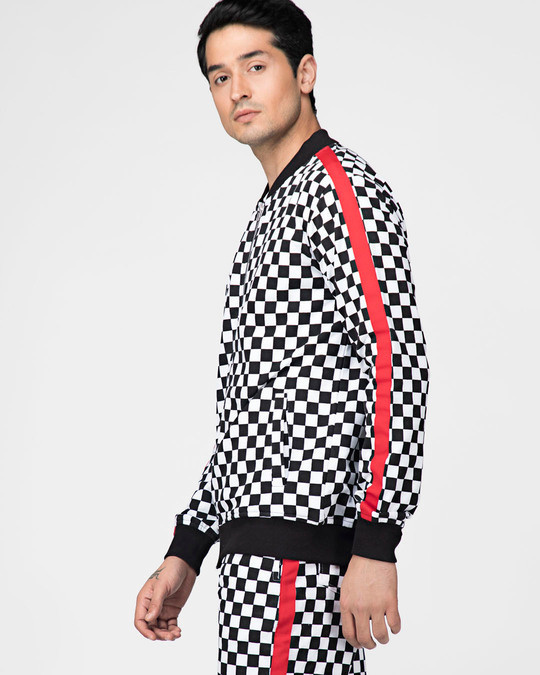 Shop Checkered Print Taped Men's Sweatshirt-Back