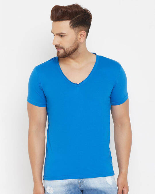 Shop Men's Blue Solid Slim Fit  T-shirt-Front