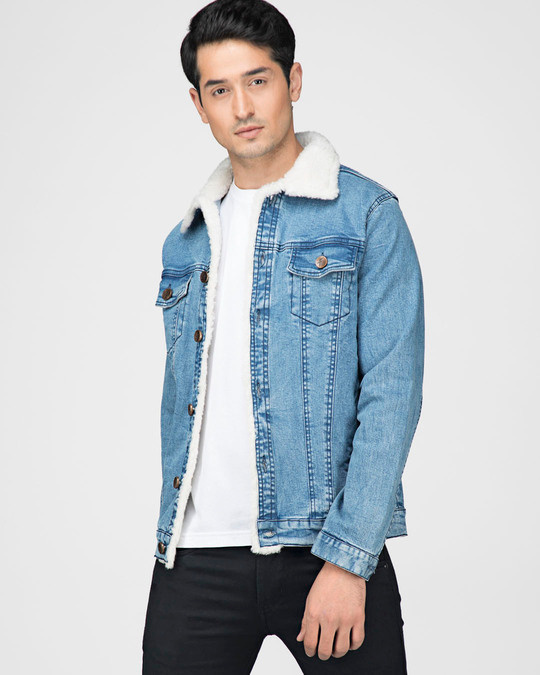 Buy Fugazee Faux Fur Denim Jacket for Men blue Online at Bewakoof