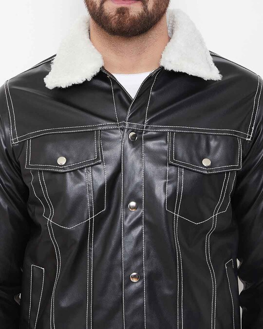 Shop Fur Collar Faux Leather Jacket