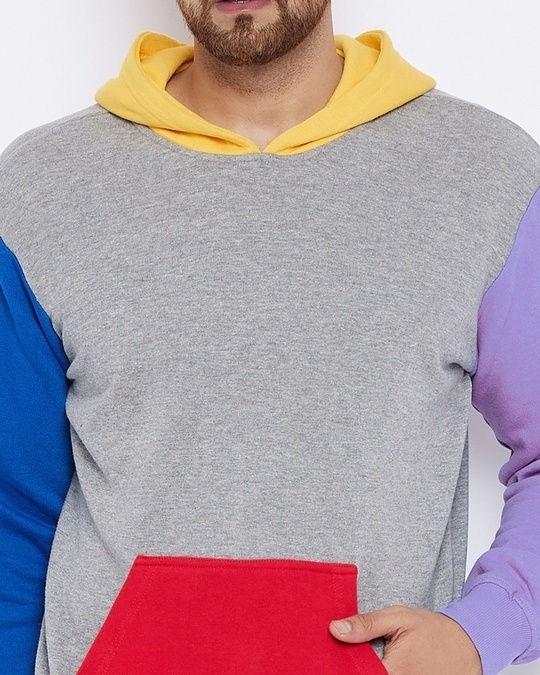 Shop Men's Grey Colourblocked Oversized Fit Hoodie-Back