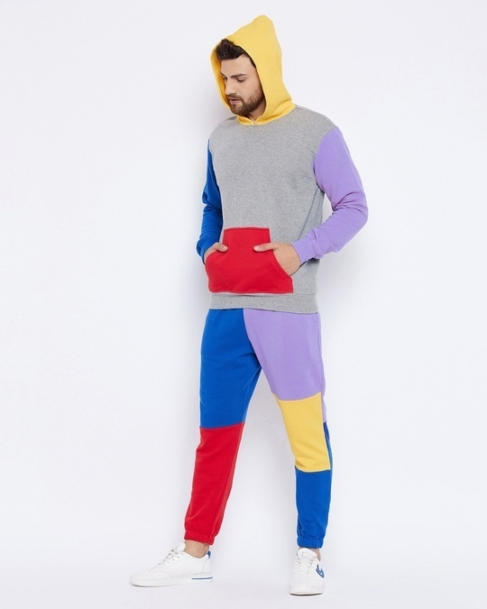 Shop Men's Grey Colourblocked Oversized Fit Hoodie-Design