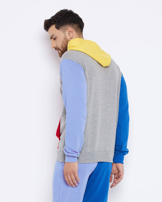 Shop Men's Grey Colourblocked Oversized Fit Hoodie