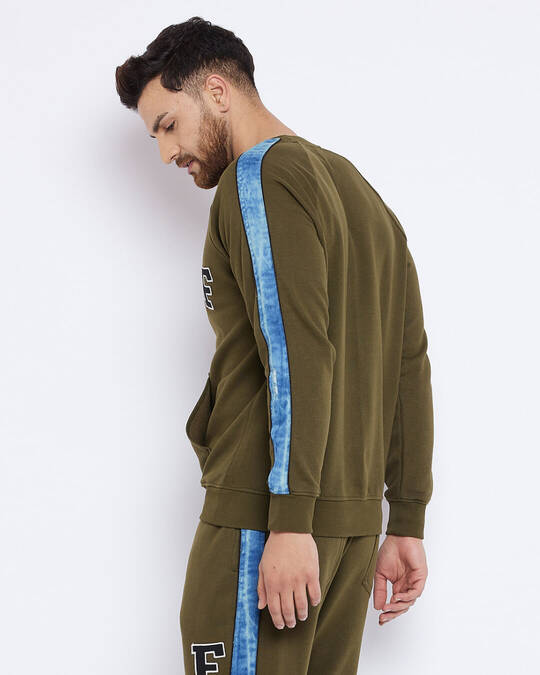 Shop Men's Olive Oversized Fit Denim Taped Sweatshirt-Full
