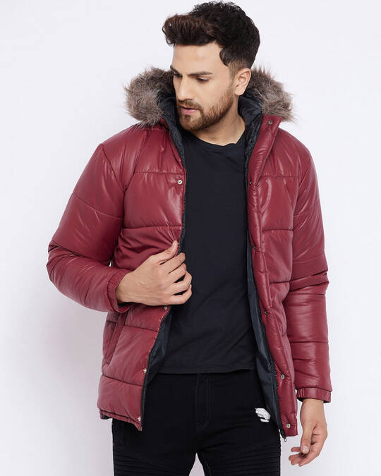 Shop Men's Rust Quilted Fur Hooded Slim Fit Parka Jacket