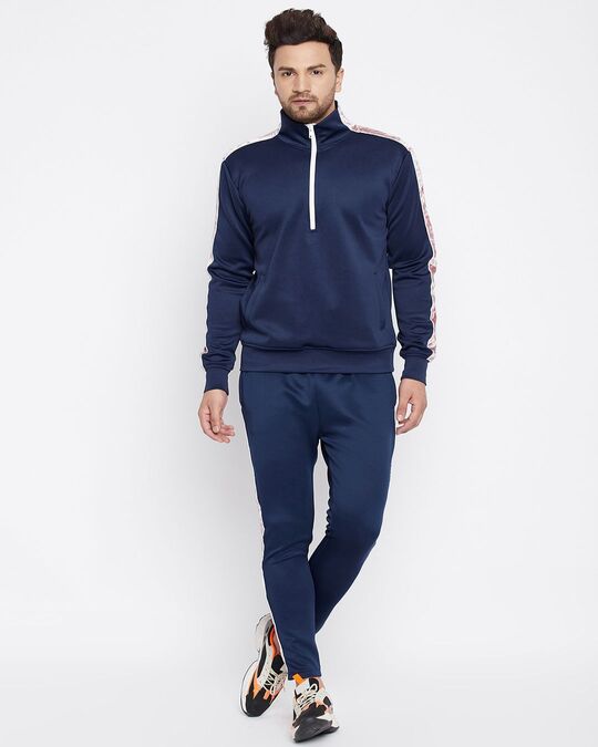 Shop Men's Blue Regular Fit Sweatshirt & Jogger Set-Front
