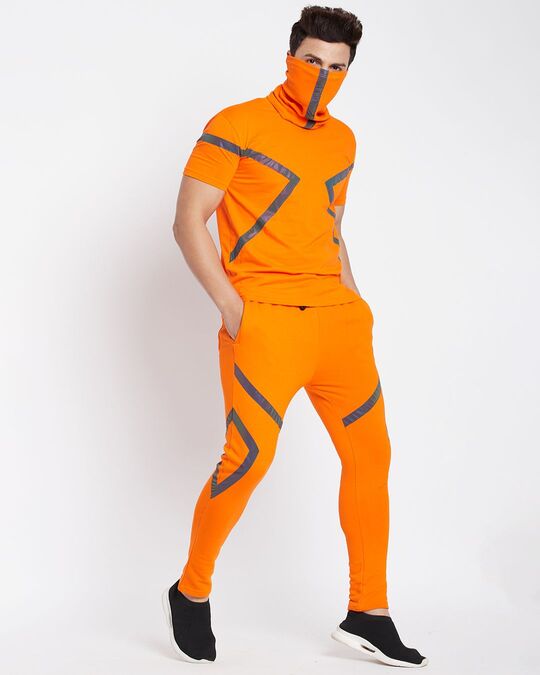 Shop Men's Orange Regular Fit Sweatshirt & Jogger Set-Full