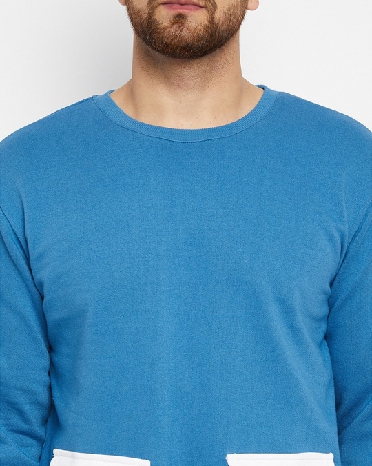 Shop Men's Petrol Blue Oversized Contrast Pocket Sweatshirt