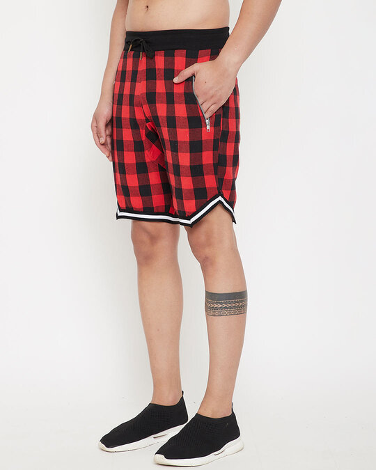 Shop Red Checkered Flannel Basketball Shorts-Design