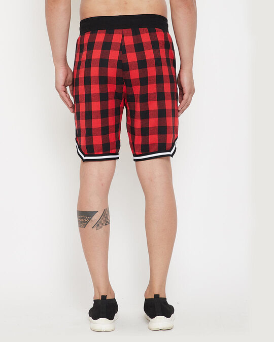 Shop Red Checkered Flannel Basketball Shorts-Full