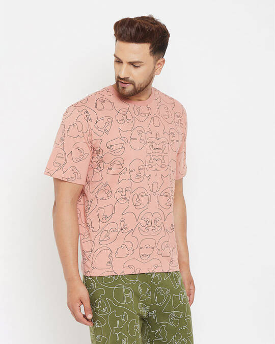 Shop Men's Pink Printed Oversized T-shirt-Full