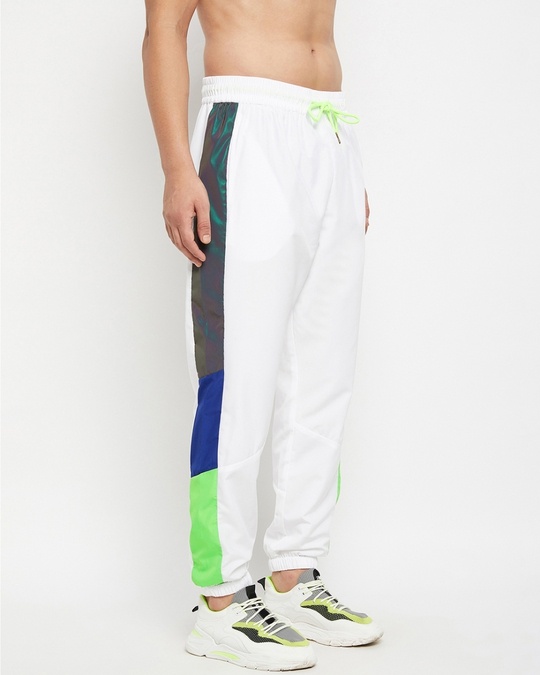 Shop White Reflective Cut and Sew Relaxed Fit Trackpants-Full