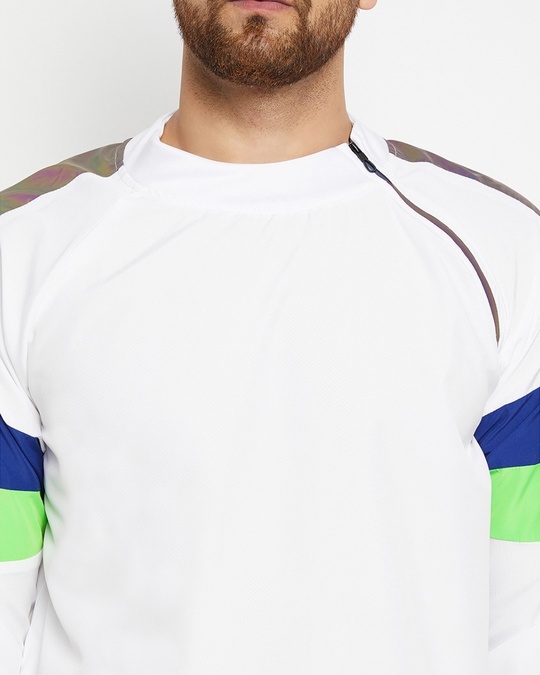 Shop Men's White Reflective Turtle Neck Sweatshirt-Full