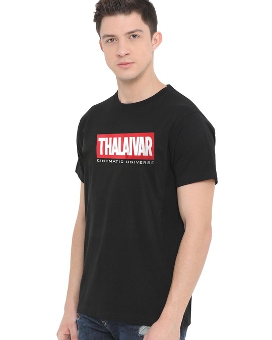 Buy Fully Filmy Men's Black Thalaivar Cinematic Printed T-shirt Online ...