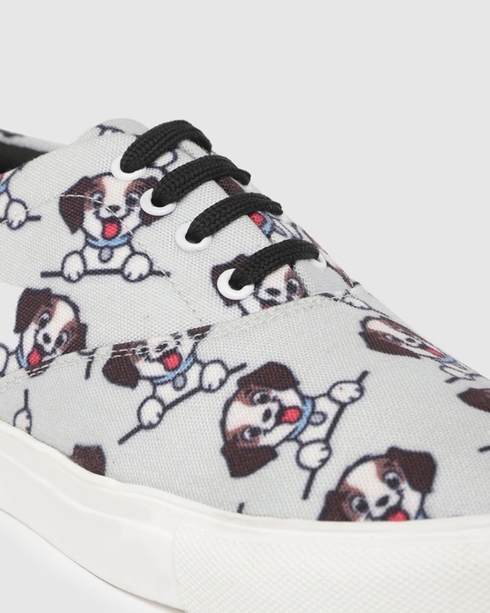Shop Unisex Grey New Skool Dog Print Sneakers