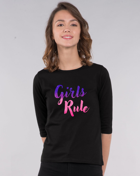 Shop Girls Rule Round Neck 3/4th Sleeve T-Shirt-Front