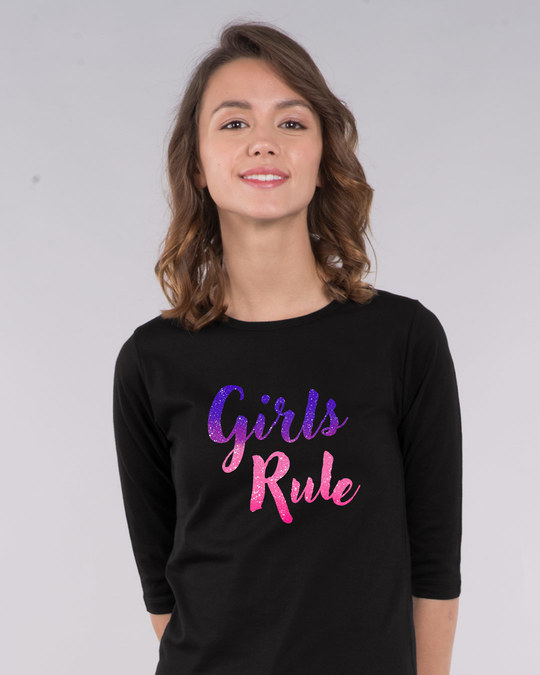 Shop Girls Rule Round Neck 3/4th Sleeve T-Shirt-Back
