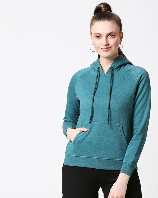 Shop Green Melange Hoodie Sweatshirt-Back