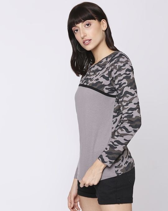 Shop Grey Camo - Frost Grey Full Sleeves Round Neck Colorblock Camo T-Shirt-Design