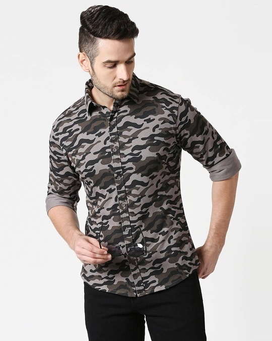 Shop Grey Camo Full Sleeve Shirt-Front