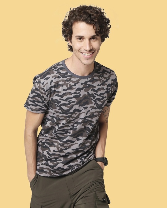 Shop Grey Camo Half Sleeve Camo T-Shirt-Front