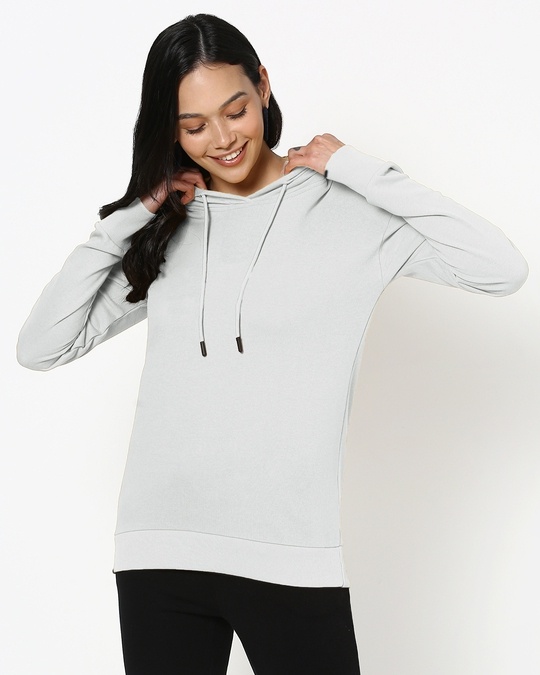 Shop Women's Solid Drop Shoulder Grey Winter Hoodie-Front