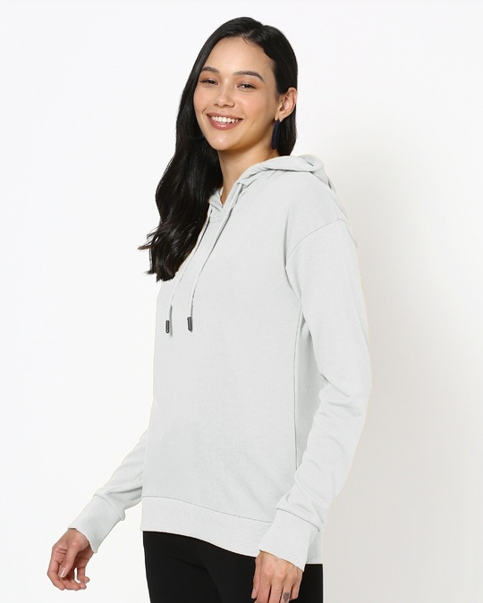 Shop Women's Solid Drop Shoulder Grey Winter Hoodie-Back