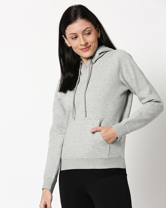 Shop Grey Melange Hoodie Sweatshirt-Back