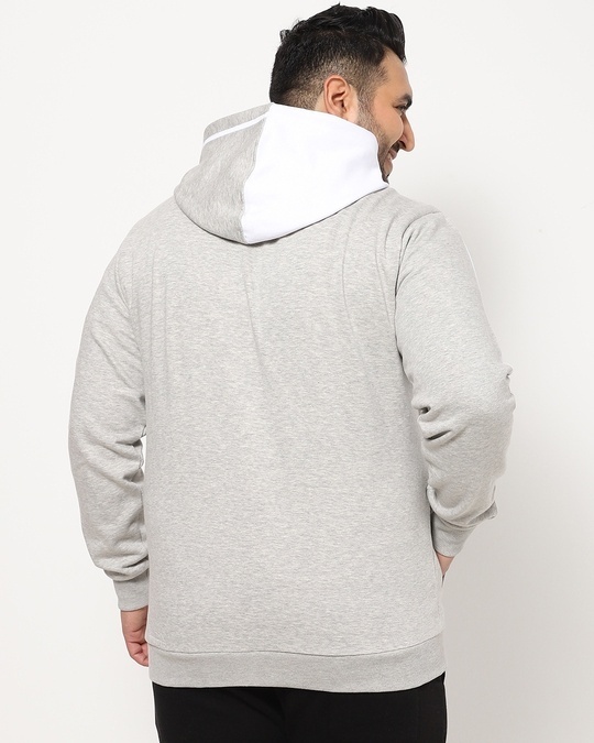 Shop Grey Melange - White Plus Size Zipper Color Block Hoodie Sweatshirt-Design